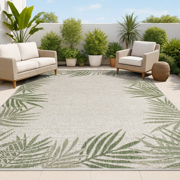 Isla Coastal Cottage Palm Frond Border Indoor/Outdoor Area Rug
